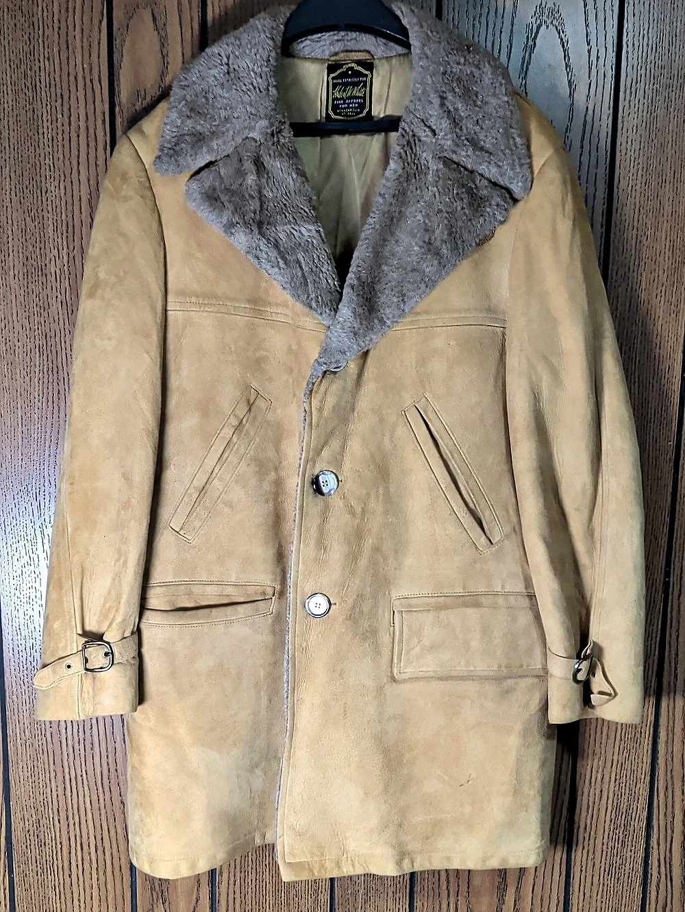 Albert N. White Shearling Collar Leather Coat in Brown